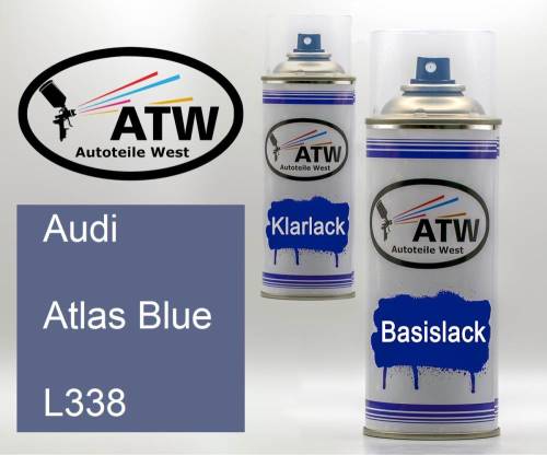 Audi, Atlas Blue, L338: 400ml Sprühdose + 400ml Klarlack - Set, von ATW Autoteile West.